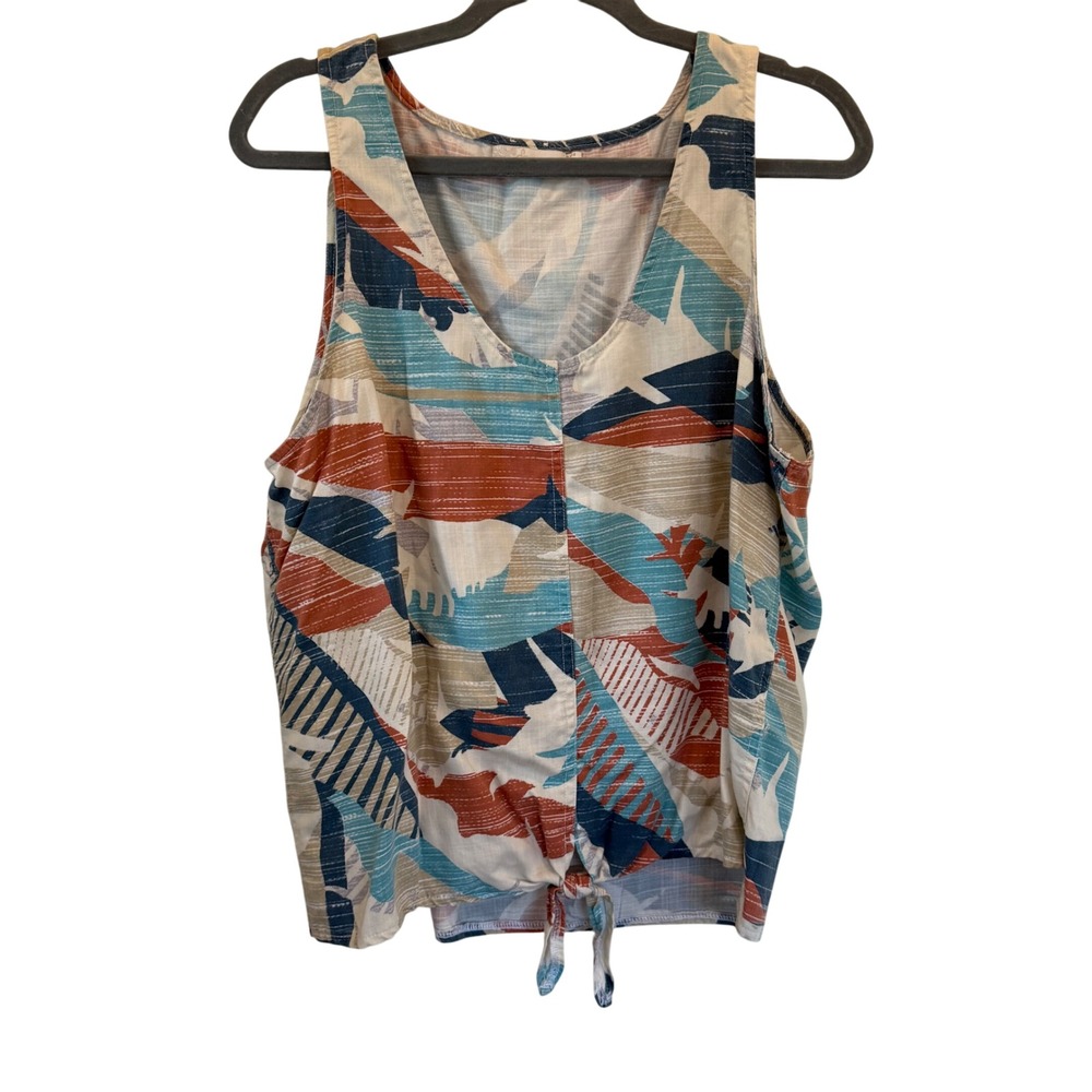 Prana Mackenzie V Neck Tie Front Tank Top Women's XL Atlantic Paloma Tencel